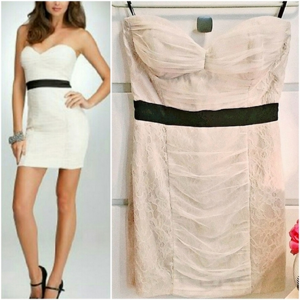 NWOT Bebe Mini Ivory Lace Strapless  dress